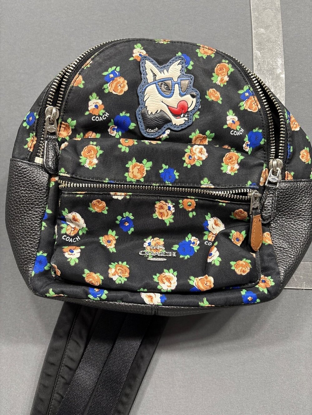 Coach Mini Campus Backpack Floral Nylon Wolf Patch F57636